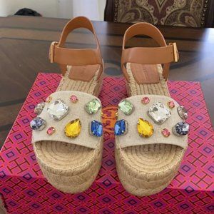 Tory Burch Crystal Raffia 30MM Platform Espadrille